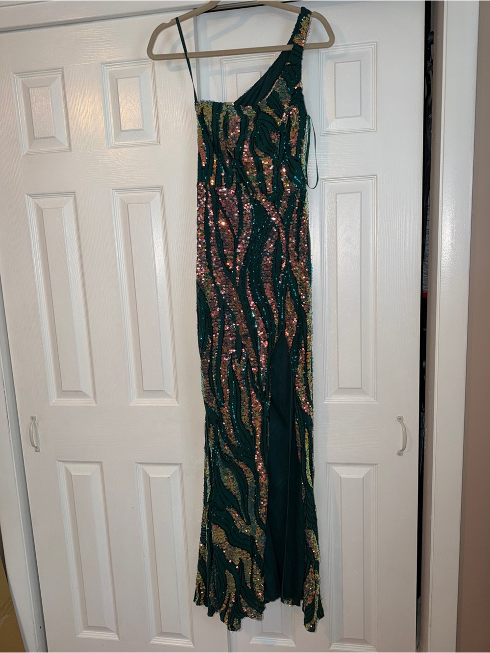 City Studio Emerald Green Sequin Maxi Skirt with Rose-Gold Accents